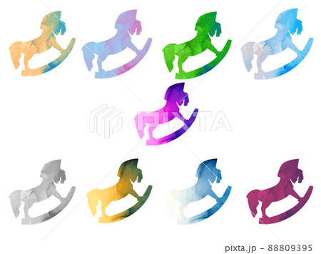 Silhouettes of horses unicorn watercolour clipart background embroidery Silhouettes of horses unicorn watercolour clipart background embroidery 88809395