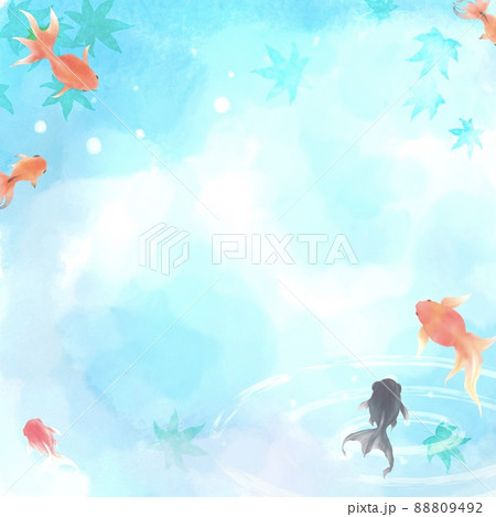 金魚と夏紅葉の涼しげな水彩背景素材のイラスト素材 [88809492] - PIXTA