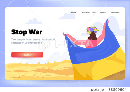 woman protester holding Ukrainian flag pray for Ukraine peace save Ukraine from russia stop war concept 88809604