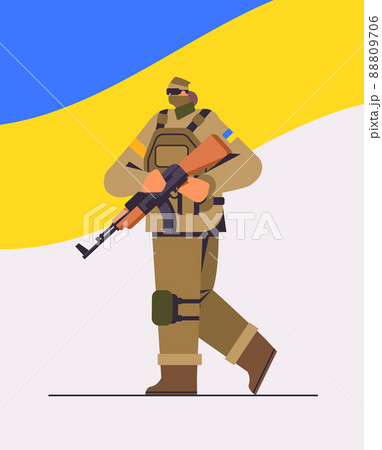 Ukrainian soldier in full body armor special forced Ukrainian defender in military cloth armed forces of Ukraine stop war 88809706