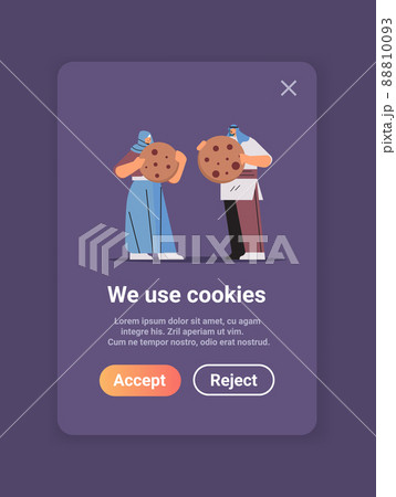 man woman holding cookie protection of personal information internet web pop up we use cookies policy notification 88810093