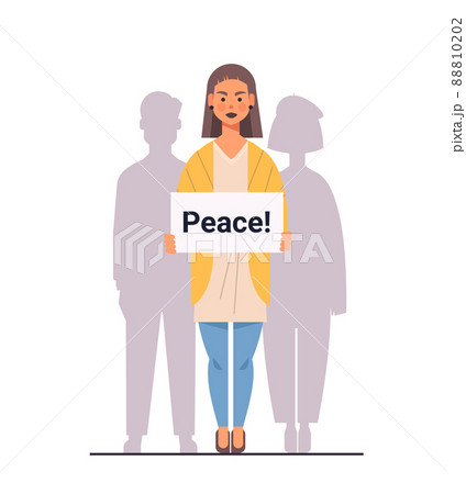 woman patriot holding protest banner pray for Ukraine peace save Ukraine from russia stop war concept 88810202