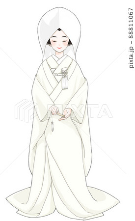 目を閉じて綿帽子をつけた白無垢の花嫁 目を閉じて綿帽子をつけた白無垢の花嫁 88811067