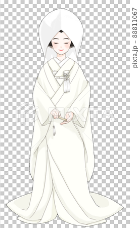 目を閉じて綿帽子をつけた白無垢の花嫁 目を閉じて綿帽子をつけた白無垢の花嫁 88811067