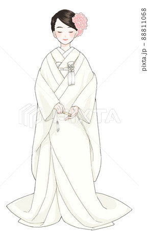 白無垢を着て目を閉じた洋髪の花嫁 88811068