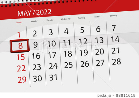 Calendar planner for the month may 2022, deadline day, 8, sunday 88811619
