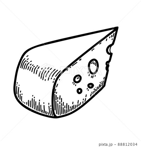 Illustration of cheese slice in engraving style. Design element for logo, label, sign, emblem, poster. Vector illustration Illustration of cheese slice in engraving style. Design element for logo, label, sign, emblem, poster. Vector illustration 88812034