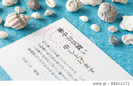 暑中お見舞い　ハガキ　夏　挨拶状　貝 88812171