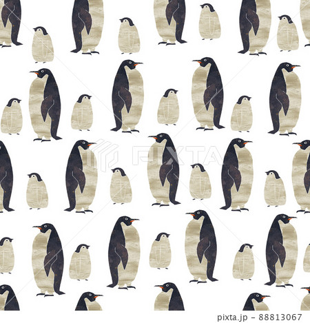 鳥 ペンギン のシームレスなパターン テキスタイル 壁紙 包装紙のデザイン のイラスト素材