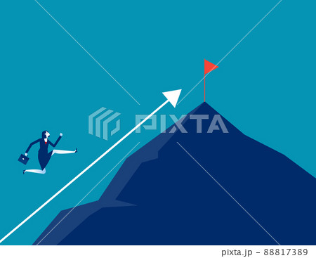 Businesswoman run to the top of the mountain following the direction of the arrow Businesswoman run to the top of the mountain following the direction of the arrow 88817389