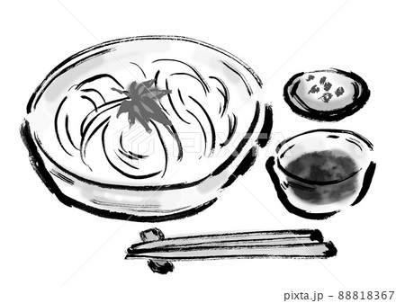 ソーメンの手描き和風イラスト モノクロのイラスト素材 8167