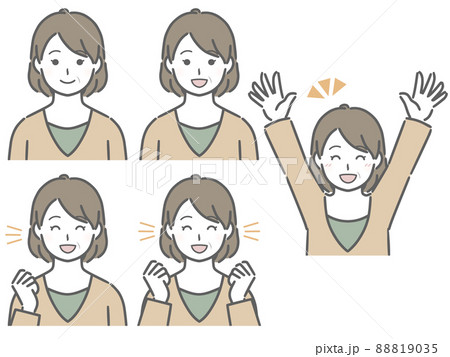 喜ぶ表情の強弱　中年女性 88819035