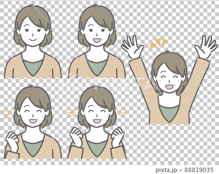 喜ぶ表情の強弱　中年女性 88819035