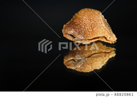 The top view of a praying mantis ootheca with a mirrored reflection isolated on a black background The top view of a praying mantis ootheca with a mirrored reflection isolated on a black background 88820861