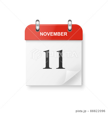 Vector 3d Realistic Veterans Day Paper Classic Simple White and Red Minimalistic Calendar Icon. Design Template for Veterans Day Card, Banner, Wall Calendar, Background. November 11th 88822096