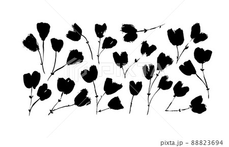 Hand drawing brush flowers in heart shapes. 88823694
