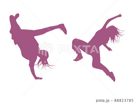 ヒップホップ踊る二人の女性イラストのイラスト素材 8785