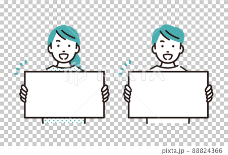 人物 ホワイトボードを持つ小学生の男女セット 人物 ホワイトボードを持つ小学生の男女セット 88824366