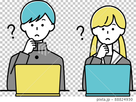 パソコン　疑問がある学生　男性と女性　線あり 88824930