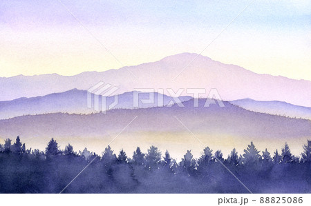 幻想的な山の風景 水彩画のイラスト素材 5086