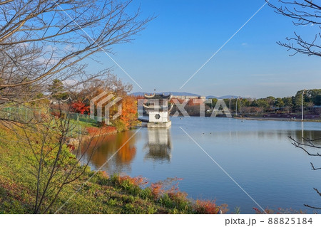 水辺に建つ古い中国風建物と紅葉のコラボ情景@大阪 水辺に建つ古い中国風建物と紅葉のコラボ情景@大阪 88825184