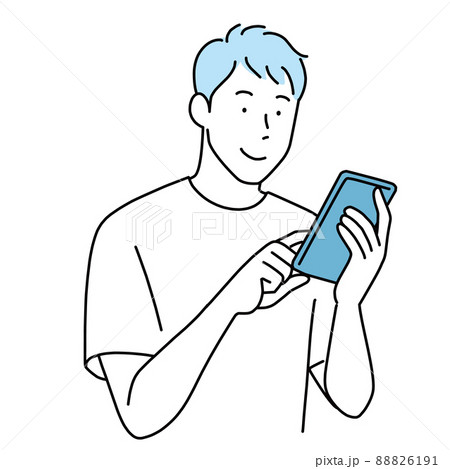 笑顔でスマホを操作する若い男性 笑顔でスマホを操作する若い男性 88826191
