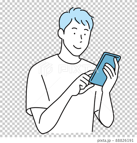 A young man who operates a smartphone with a smile 88826191
