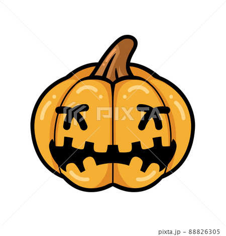 Cartoon orange pumpkin with crying face expression Cartoon orange pumpkin with crying face expression 88826305