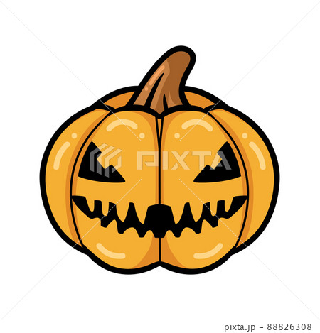 Cartoon orange pumpkin with scary face expression Cartoon orange pumpkin with scary face expression 88826308