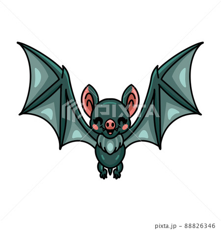 Cute green bat cartoon flying	 88826346