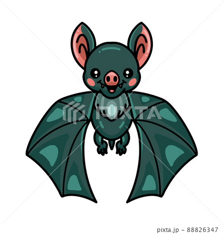 Cute green bat cartoon flying	 88826347