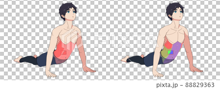 腹筋のストレッチをする男性と筋肉 88829363