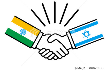 インドとイスラエル、国旗がついた手が握手 国家間の戦争紛争 同盟、和解、合意のイメージイラスト インドとイスラエル、国旗がついた手が握手 国家間の戦争紛争 同盟、和解、合意のイメージイラスト 88829620