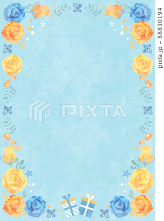 父の日の黄色いバラの花とプレゼントのベクターイラストフレーム背景 88830194