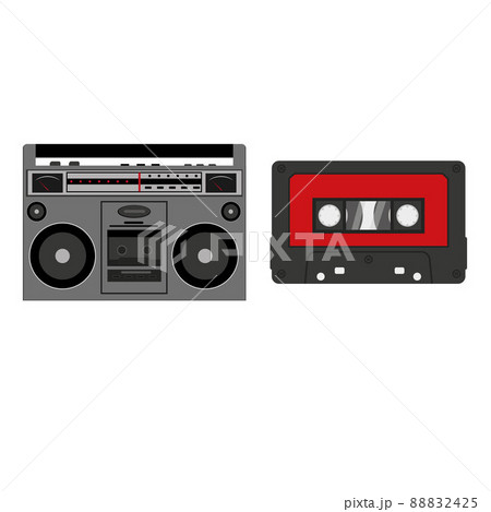 Tape recorder and cassette isolated on a white background in the cartoon style 88832425