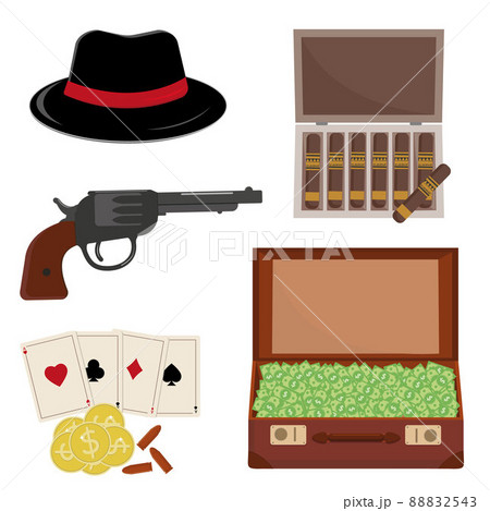 Mafia Set Men S Hat Money In A Suitcase And A のイラスト素材 8543