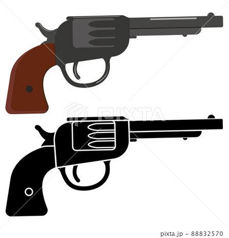 Revolver black silhouette isolated on white background, vector illustration doodle 88832570