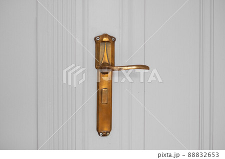 brass door handle isolated on wooden door - classic Altbau apartment 88832653