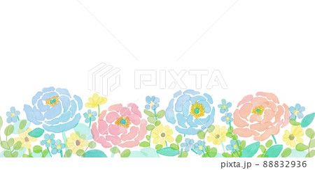 水彩画 水彩タッチの草木と花フレーム グラデーションカラーの草木と花イラスト 透明水彩で描いた装飾枠のイラスト素材 8936