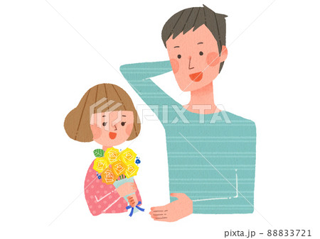 父の日　バラの花束をお父さんに渡す女の子 88833721