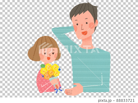 父親節女孩送一束玫瑰給她的父親 88833721