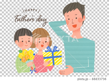 父の日　プレゼントをお父さんに渡す男の子と女の子 88833736