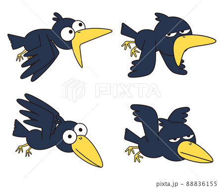 コミカルなカラスのキャラクターのイラストセット 88836155