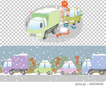 交通安全 雪道の危険と渋滞 前車の上から自車の前に雪が落下 のイラスト素材 6600 交通安全 雪道の危険と渋滞 前車の上から自車の前に雪が落下 のイラスト素材 6600