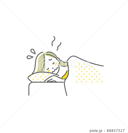 就寝中に熱中症になった女性　シンプルでお洒落な線画イラスト 88837527