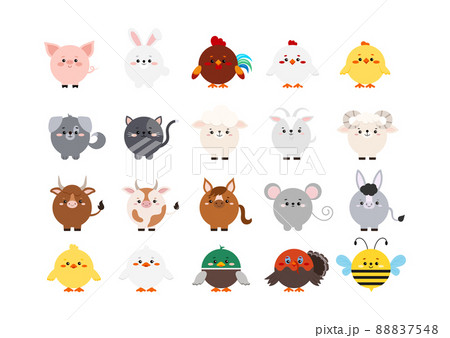 Circle farm animal cute faces with paw ui icon set. 88837548