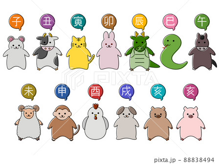 十二支セット 干支とフキダシ イラスト 十二支セット 干支とフキダシ イラスト 88838494