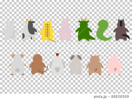 十二支セット 干支 イラスト 後ろ姿のイラスト素材 [88838509] - PIXTA