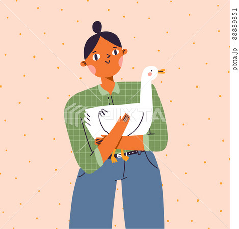 Farm girl with duck, vector illustration Farm girl with duck, vector illustration 88839351