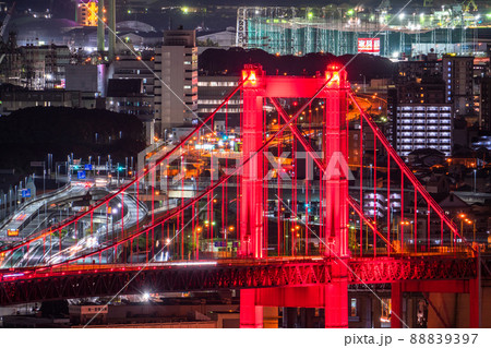 福岡県》若戸大橋の夜景・高塔山公園の眺めの写真素材 [88839397] - PIXTA